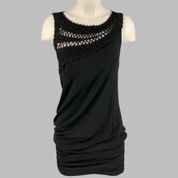 LA PERLA Size 6 Black Jersey Crochet Sleeveless Cocktail Dress
